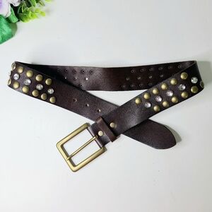 Linea Pelle Studded Brown Handmade Genuine Leather Belt